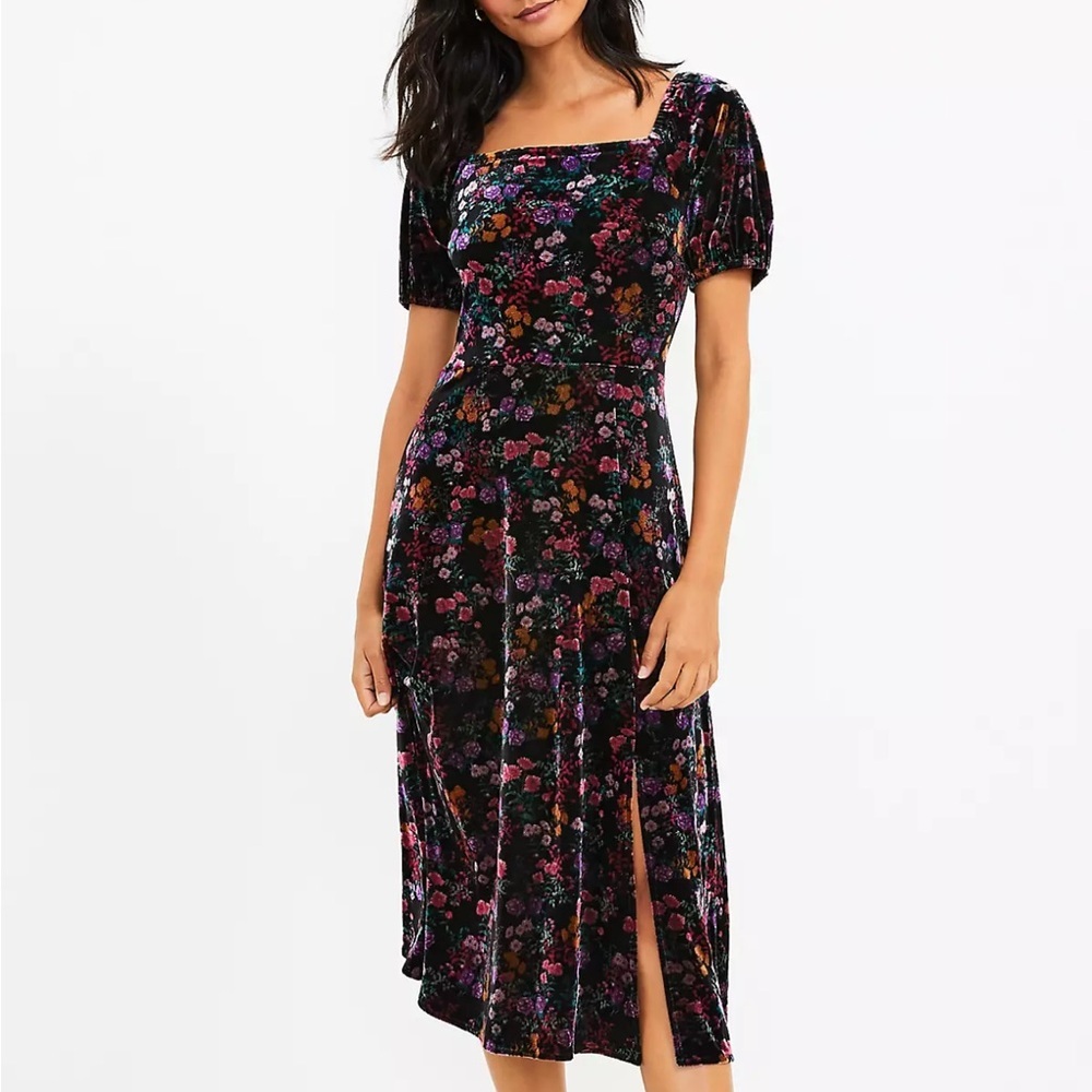 LOFT velvet Floral print dress size 4
